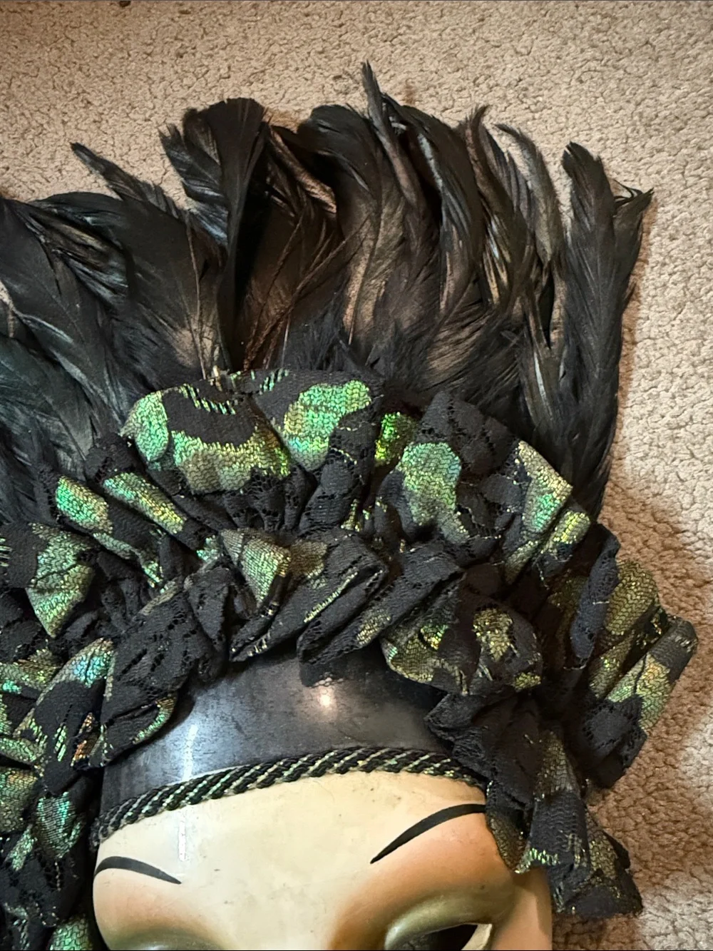 Beautiful Feathered Clay Art Mask Made in USA